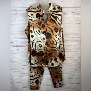 Valerie Stevens Intimates 2 Pc Pajamas Sz 2x Animal Print Satiny Polyester